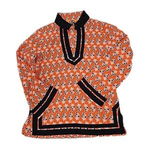 TORY BURCH Tunic Long Sleeve Shirt Blouse  Orange Black Girls Size M/ 4-6